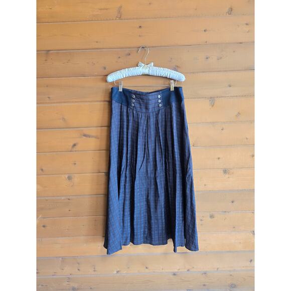 Vintage Dresses & Skirts - Vintage Midi Skirt High Waisted Pinstripe Fit Flare Pocket Flowy Pinup Retro 12